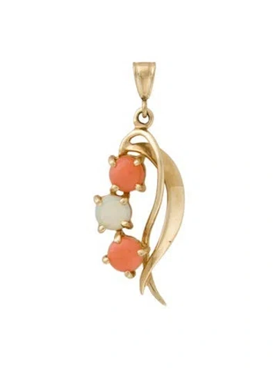 Pre-owned Pendant 14k Coral & Opal Swirl, 1.25" In Orange