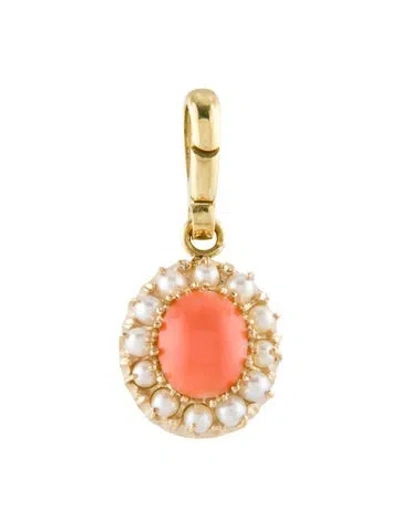 Pre-owned Pendant 14k Coral & Pearl  In Multi