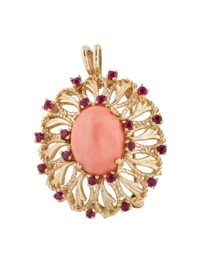 Pre-owned Pendant 14k Coral & Ruby  In Multi