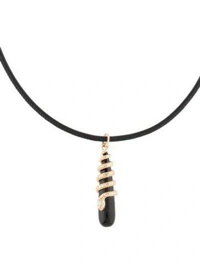 Pre-owned Pendant 14k Cord, Onyx & Diamond  Necklace, 15.75" In Black
