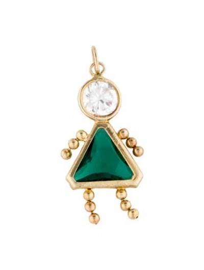 Pre-owned Pendant 14k Cubic Zirconia & Glass Kid Charm , 1" In Multi