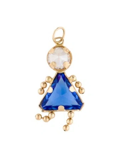 Pre-owned Pendant 14k Cubic Zirconia & Glass Kid Charm , 1" In Multi