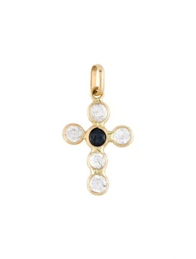 Pre-owned Pendant 14k Cubic Zirconia & Sapphire Cross Charm, 1" In Multi