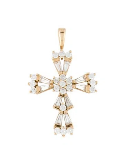 Pre-owned Pendant 14k Cubic Zirconia Cross  In Multi