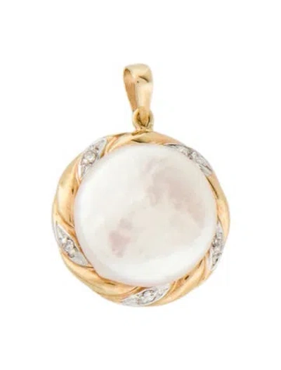 Pre-owned Pendant 14k Cultured Pearl & Diamond  In Multi