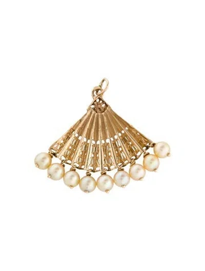 Pre-owned Pendant 14k Cultured Pearl Fan , 1.5" In Multi