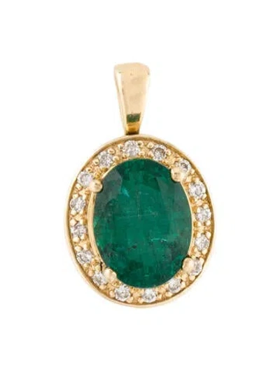 Pre-owned Pendant 14k Diamond & 3.97ct Emerald  In Multi
