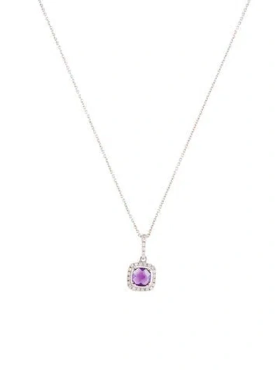 Pre-owned Pendant 14k Diamond & Amethyst  Necklace, 18" In Multi