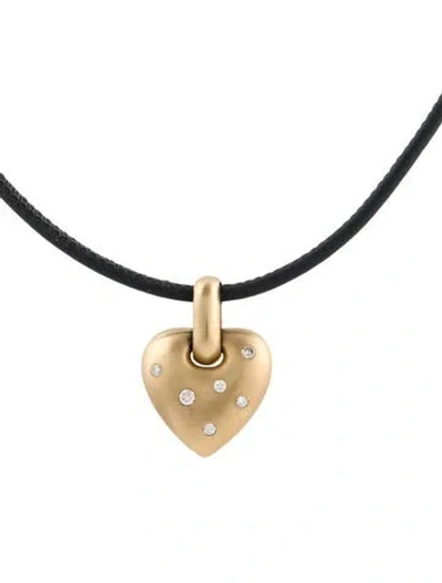 Pre-owned Pendant 14k Diamond & Cord  Necklace, 16" In Black