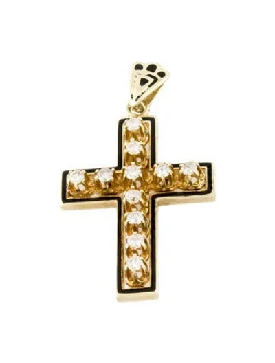 Pre-owned Pendant 14k Diamond & Enamel Cross  In Multi
