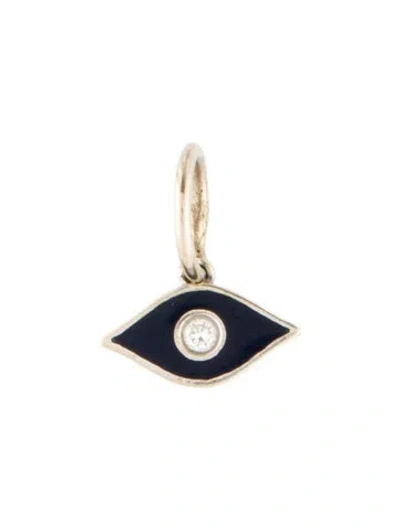 Pre-owned Pendant 14k Diamond & Enamel Evil Eye Charm  In Black