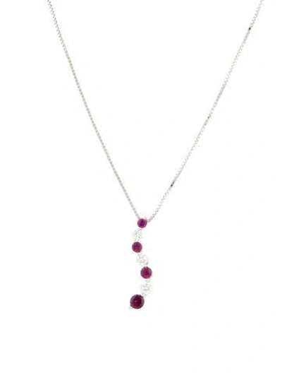 Pre-owned Pendant 14k Diamond & Garnet  Necklace, 18" In Multi
