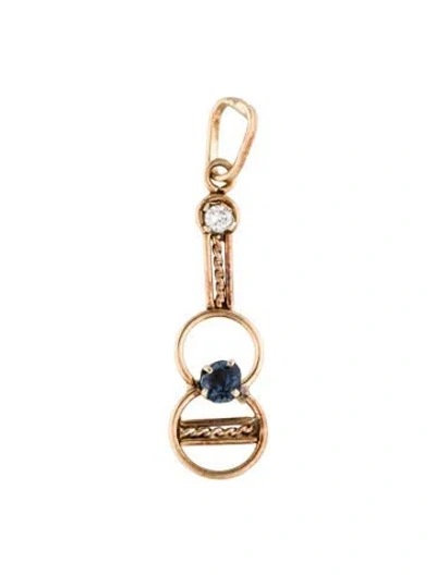 Pre-owned Pendant 14k Diamond & Glass Guitar , 1" In Blue