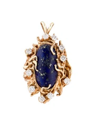 Pre-owned Pendant 14k Diamond & Lapis Lazuli , 1.5" In Multi