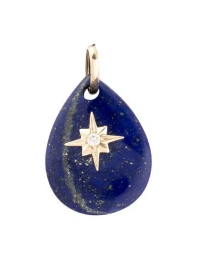 Pre-owned Pendant 14k Diamond & Lapis Lazuli  In Multi