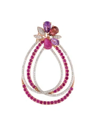 Pre-owned Pendant 14k Diamond & Multistone , 1.5"
