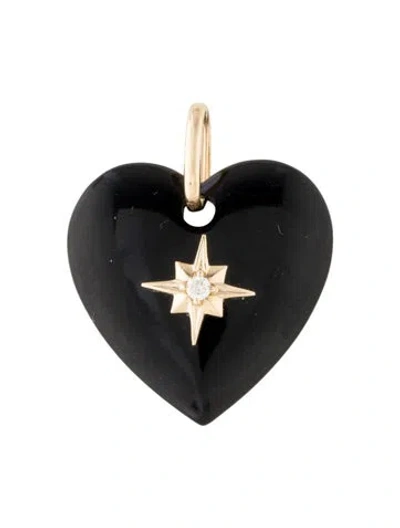 Pre-owned Pendant 14k Diamond & Onyx Heart  In Multi
