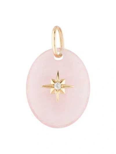 Pre-owned Pendant 14k Diamond & Rose Quartz  In Multi
