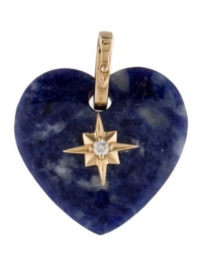 Pre-owned Pendant 14k Diamond & Sodalite Heart  In Multi