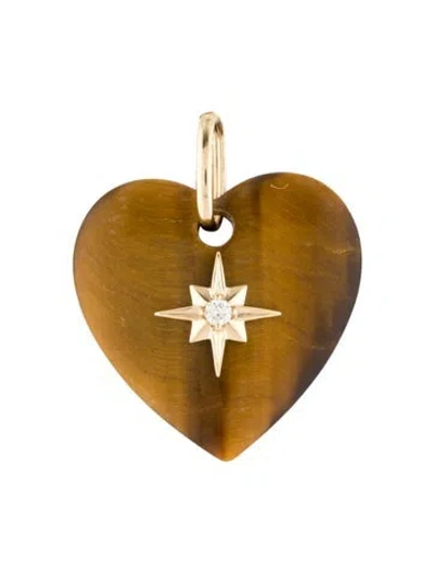 Pre-owned Pendant 14k Diamond & Tiger's Eye Quartz Heart  In Multi