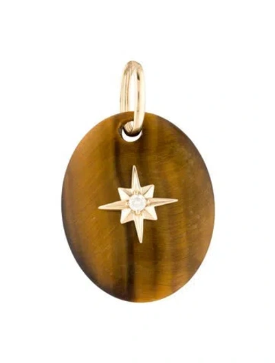 Pre-owned Pendant 14k Diamond & Tiger's Eye Quartz  In Multi