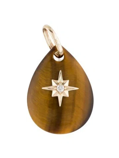 Pre-owned Pendant 14k Diamond & Tiger's Eye Quartz Star  In Multi