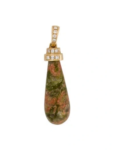 Pre-owned Pendant 14k Diamond & Unakite  In Multi