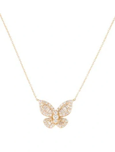 Pre-owned Pendant 14k Diamond Butterfly  Necklace, 16" In Multi