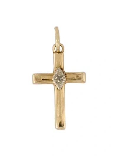 Pre-owned Pendant 14k Diamond Cross Charm , 1" In Multi