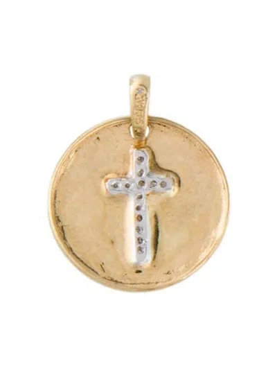 Pre-owned Pendant 14k Diamond Cross Circle  In Multi