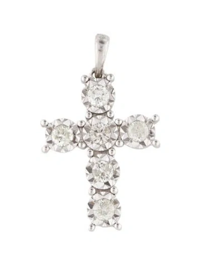 Pre-owned Pendant 14k Diamond Cross , 1" In Multi