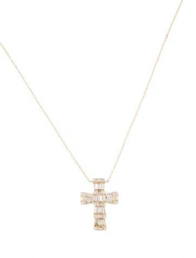 Pre-owned Pendant 14k Diamond Cross  Necklace, 16" In Multi