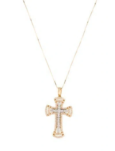 Pre-owned Pendant 14k Diamond Cross  Necklace, 18" In Multi