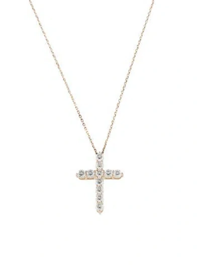 Pre-owned Pendant 14k Diamond Cross  Necklace, 19" In Multi