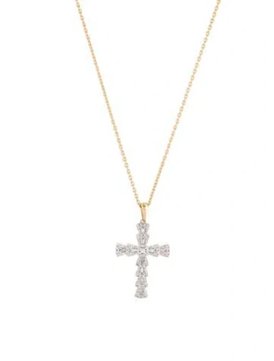 Pre-owned Pendant 14k Diamond Cross  Necklace, 20" In Multi