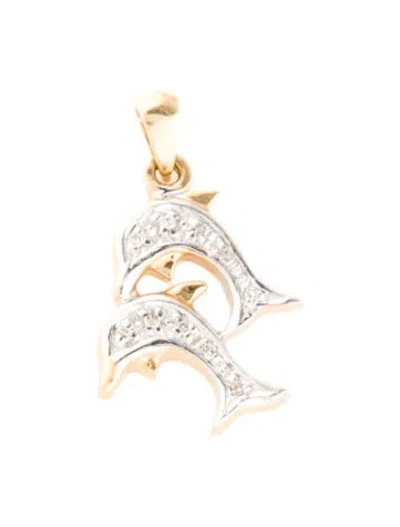 Pre-owned Pendant 14k Diamond Double Dolphin , 0.75" In Multi