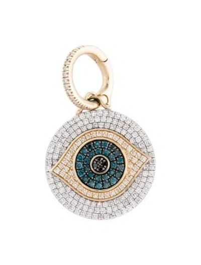 Pre-owned Pendant 14k Diamond Evil Eye Disc Enhancer  In Multi