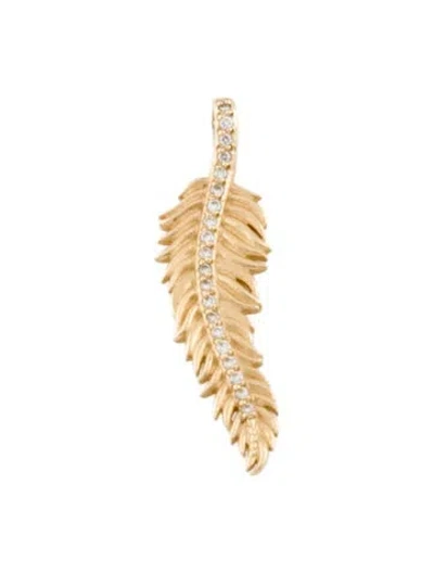 Pre-owned Pendant 14k Diamond Feather , 1" In Multi