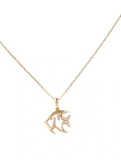 Pre-owned Pendant 14k Diamond Fish  Necklace, 17.75" In Multi