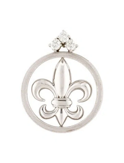 Pre-owned Pendant 14k Diamond Fleur De Lis  In Multi
