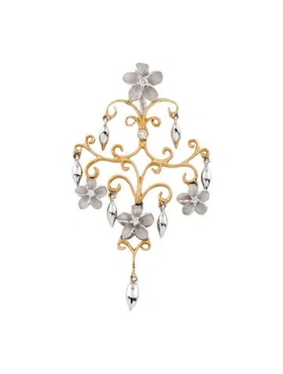 Pre-owned Pendant 14k Diamond Floral Chandelier  In Multi
