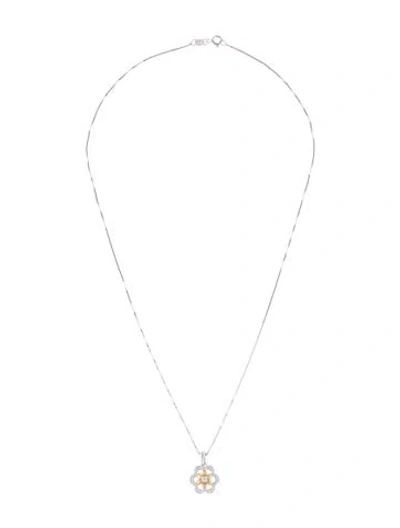 Pre-owned Pendant 14k Diamond Flower, 18" In Multi