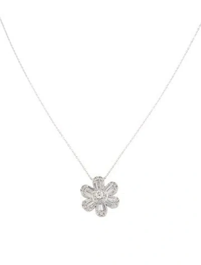 Pre-owned Pendant 14k Diamond Flower  Necklace, 16" In Multi
