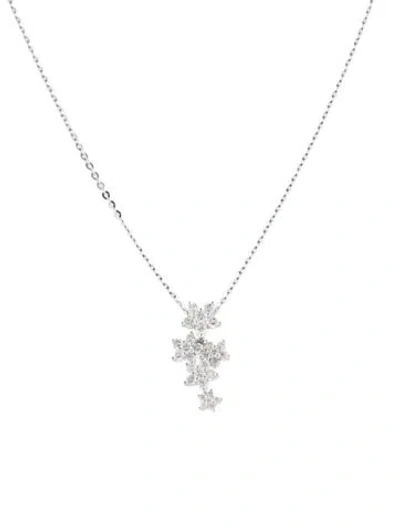 Pre-owned Pendant 14k Diamond Flower  Necklace, 17.75" In Multi