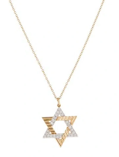 Pre-owned Pendant 14k Diamond Fluted Star Of David  Necklace, 18" In Multi