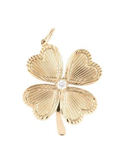 Pre-owned Pendant 14k Diamond Four Leaf Clover , 1.5" In Multi