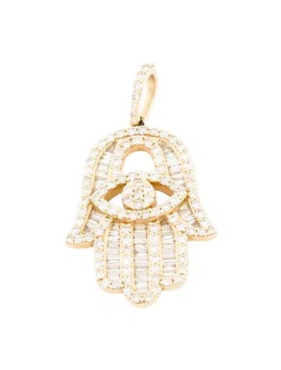 Pre-owned Pendant 14k Diamond Hamsa  In Multi