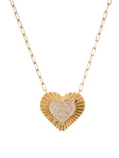Pre-owned Pendant 14k Diamond Heart  Necklace, 17.5" In Multi