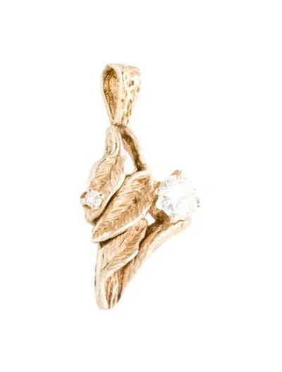 Pre-owned Pendant 14k Diamond Leaf , 1" In Multi