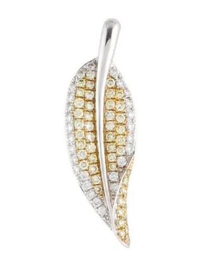 Pre-owned Pendant 14k Diamond Leaf , 1.25" In Multi